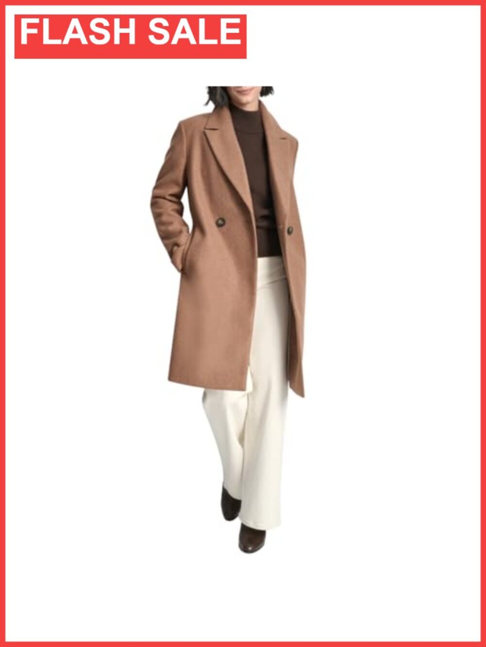 Faux Wool Walker-Length Double-Breasted Coat Long Tailored Winter Jacket